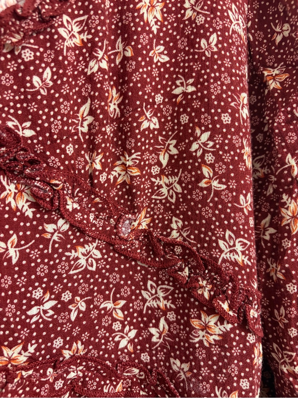Easel Burgundy Floral Ruffle Neck Tunic - Picture 2 of 4
